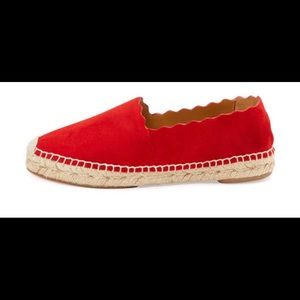 Chloe Lauren Flat Scalloped Espadrille, Red Flame